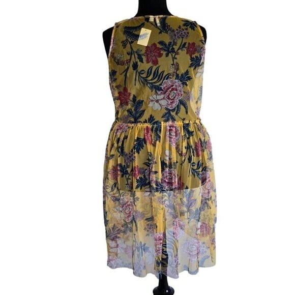 Cato Plus Floral Mesh Duster Sheer Coastal Cover Up Yellow Blue Top Jacket 18 20 - Picture 4 of 10